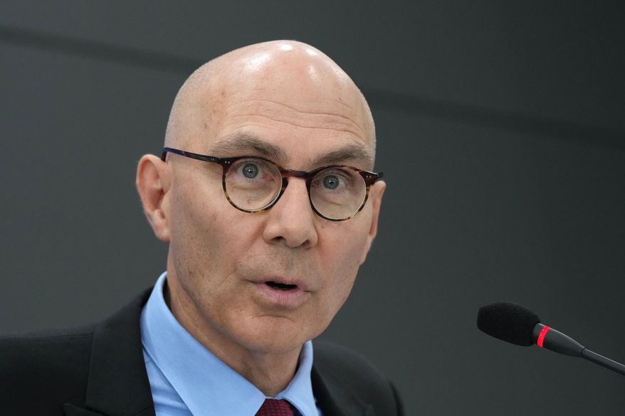 U.N. High Commissioner for Human Rights Volker Turk speaks to the media during a press conference in Seoul, South Korea, May 13, 2026. (AP Photo/Lee Jin-man, File)