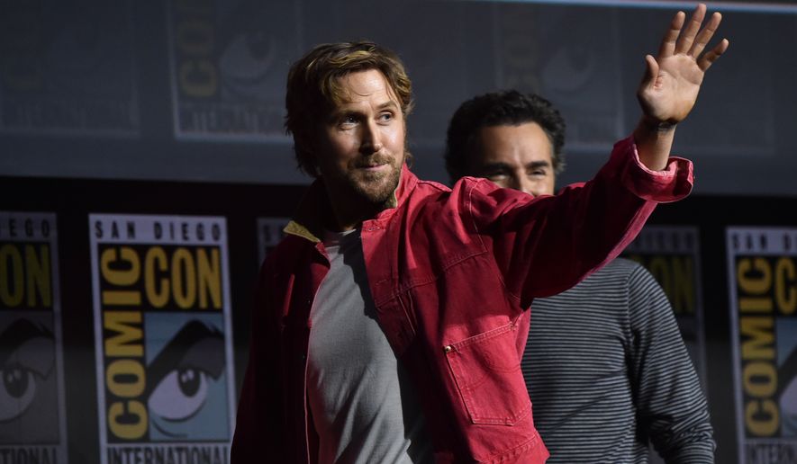 Ryan Gosling, left, and Shawn Levy attend a panel for Marvel Studios during Comic-Con International on Saturday, July 25, 2026, in San Diego. (Photo by Richard Shotwell/Invision/AP)