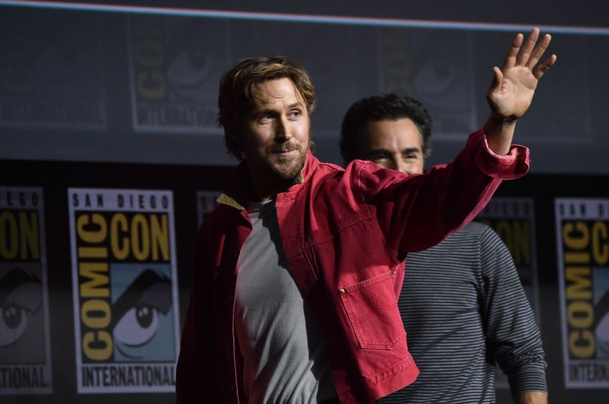 Ryan Gosling, left, and Shawn Levy attend a panel for Marvel Studios during Comic-Con International on Saturday, July 25, 2026, in San Diego. (Photo by Richard Shotwell/Invision/AP)