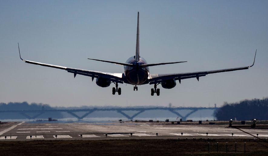 A plane lands at Ronald Reagan Washington National Airport in Arlington, Va., Dec. 30, 2022. (AP Photo/Carolyn Kaster, File)