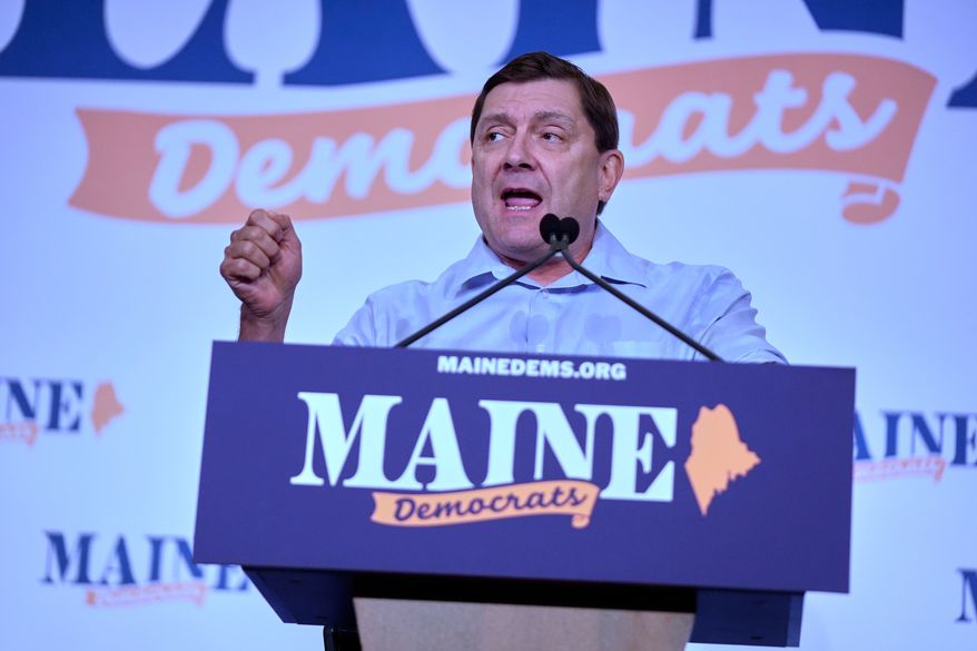 Troy Jackson, Democratic candidate for U.S. Senate, speaks at the Maine Democratic Nominating Convention, Saturday, July 25, 2026, in Bangor, Maine. (AP Photo/Robert F. Bukaty)