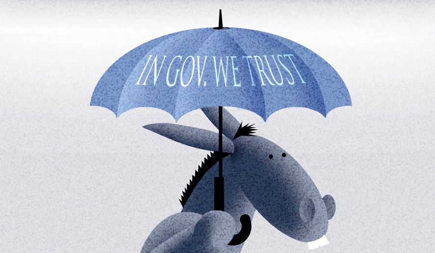 Democrats' trust in government illustration by Alexander Hunter/The Washington Times