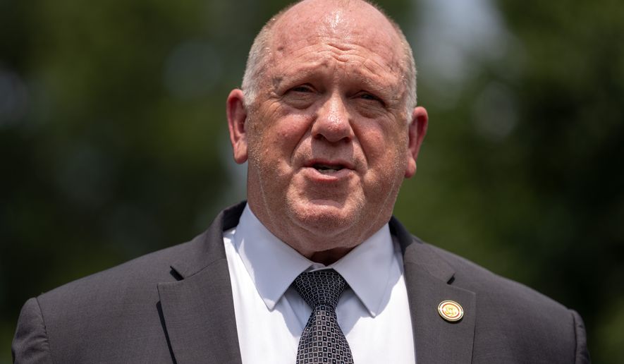 White House border czar Tom Homan speaks with reporters outside the White House, Monday, July 20, 2026, in Washington. (AP Photo/Mark Schiefelbein)