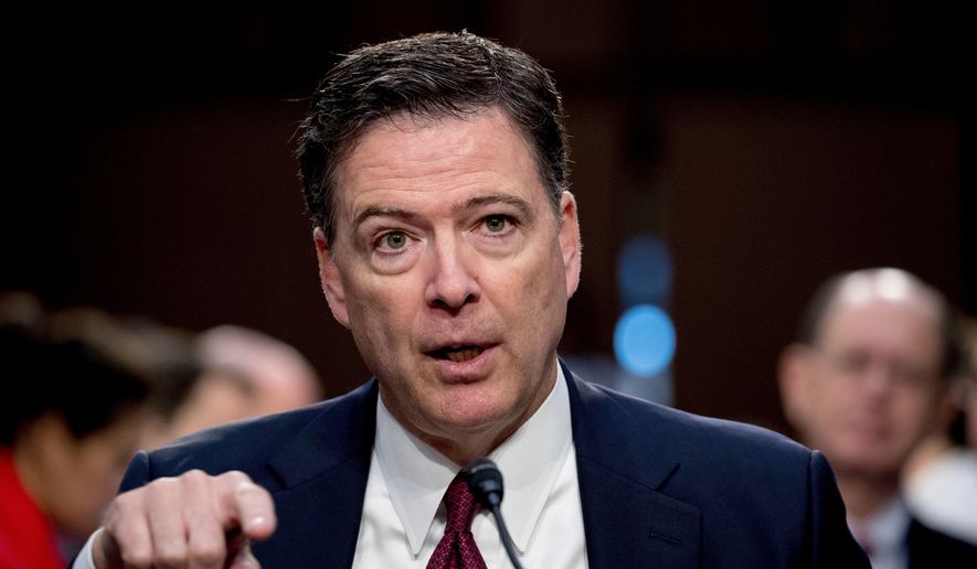 Former FBI Director James B. Comey speaks during a Senate Intelligence Committee hearing on Capitol Hill in Washington, June 8, 2017. (AP Photo/Andrew Harnik, File)