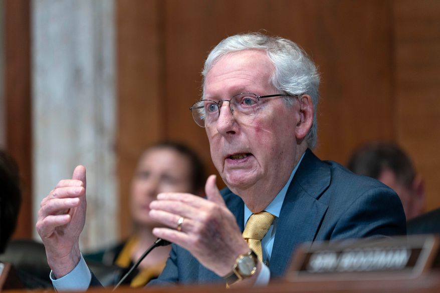 Sen. Mitch McConnell, R-Ky., speaks during a Senate Committee on Appropriations subcommittee hearing on Capitol Hill in Washington, May 20, 2025. (AP Photo/Jose Luis Magana, File)