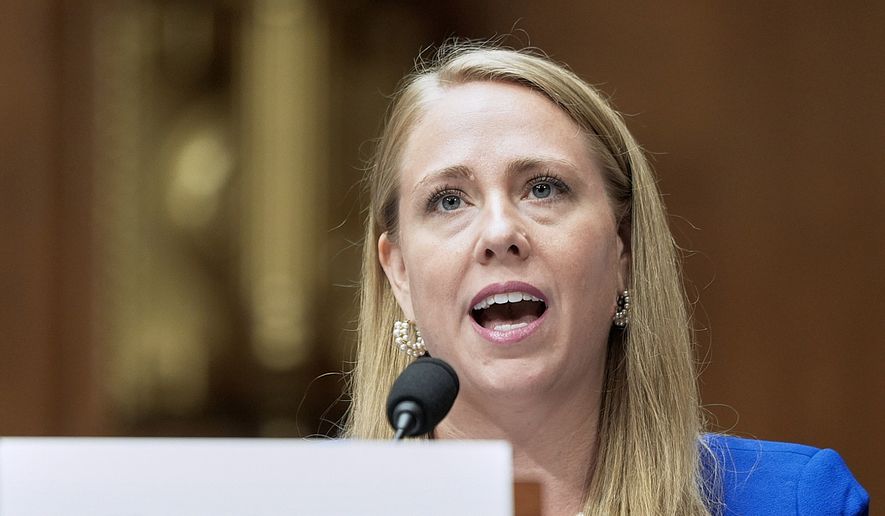 FILE - Andrea Lucas, nominee to be a member of the Equal Employment Opportunity Commission, testifies during a Senate Health, Education, Labor, and Pensions (HELP) Committee hearing, June 18, 2025, on Capitol Hill in Washington. (AP Photo/Mariam Zuhaib, File)