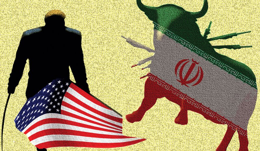 President Donald Trump and the war with Iran illustration by Alexander Hunter/The Washington Times
