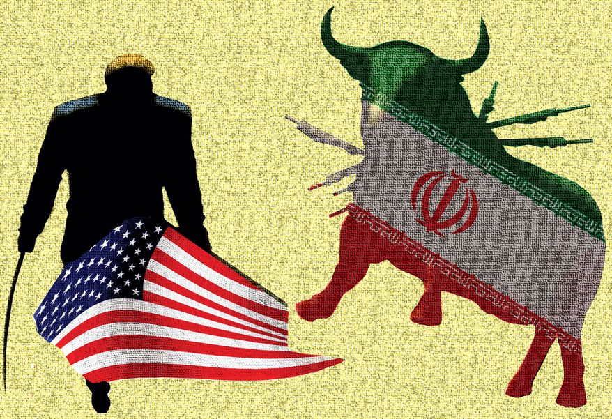 President Donald Trump and the war with Iran illustration by Alexander Hunter/The Washington Times