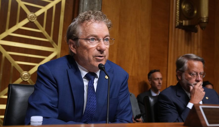 Sen. Rand Paul, R-Ky., speaks as Dr. Anthony Fauci appears before the Senate Homeland Security and Governmental Affairs Committee at the Capitol, Wednesday, July 29, 2026, in Washington. (AP Photo/Allison Robbert) ** FILE **