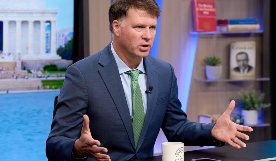 Ryan Grim records a segment for the YouTube daily news show, Breaking Points, Monday, July 27, 2026, in Washington. (AP Photo/Jacquelyn Martin)