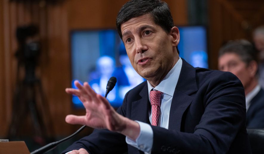 Federal Reserve Chairman Kevin Warsh testifies before the Senate Banking, Housing and Urban Affairs Committee to deliver the semiannual monetary policy report to congress, on Capitol Hill, Wednesday, July 15, 2026, in Washington. (AP Photo/Jose Luis Magana)