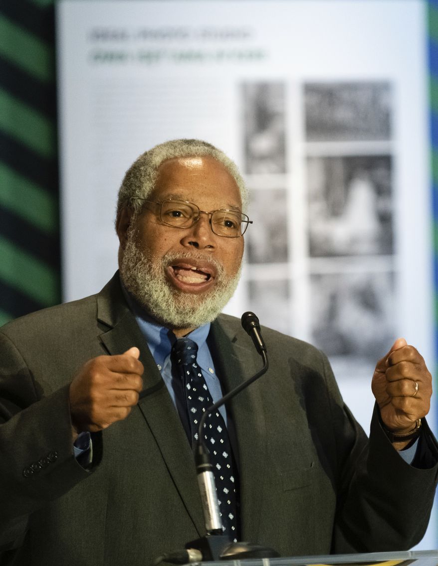 IMAGE DISTRIBUTED FOR SMITHSONIAN'S NATIONAL MUSEUM OF AFRICAN ART - Lonnie Bunch III, Secretary of the Smithsonian Institution, speaks at the Benin Bronzes Repatriation Ceremony at the National Museum of African Art Tuesday, Oct. 11, 2022 in Washington. (Rodney Choice/AP Images for Smithsonian's National Museum of African Art)