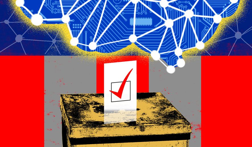 Artificial intelligence (AI) and voting machines for elections illustration by Linas Garsys / The Washington Times
