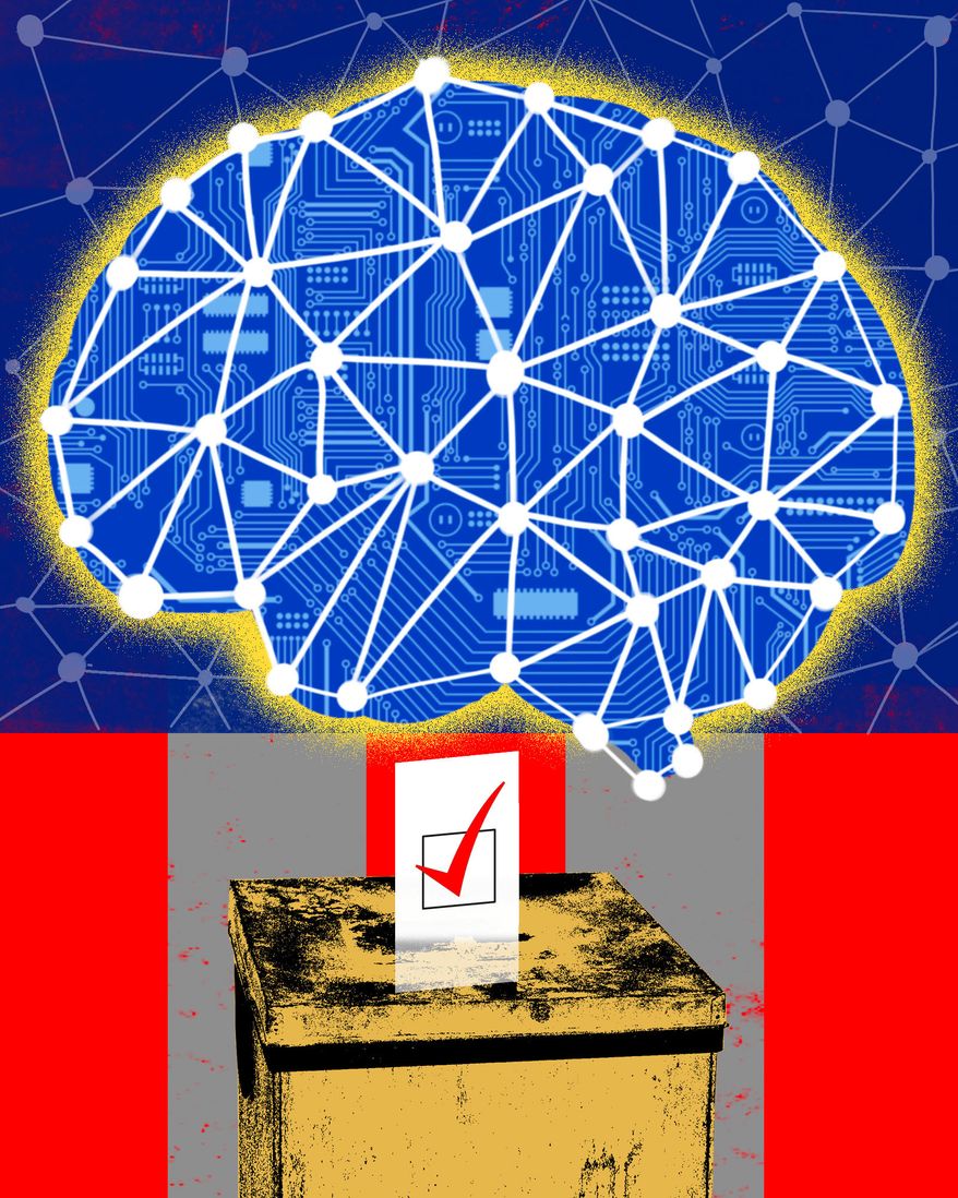 Artificial intelligence (AI) and voting machines for elections illustration by Linas Garsys / The Washington Times