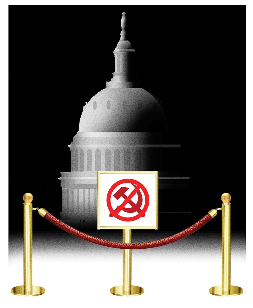 Democratic Socialists of America's candidates and Congress illustration by Alexander Hunter/The Washington Times