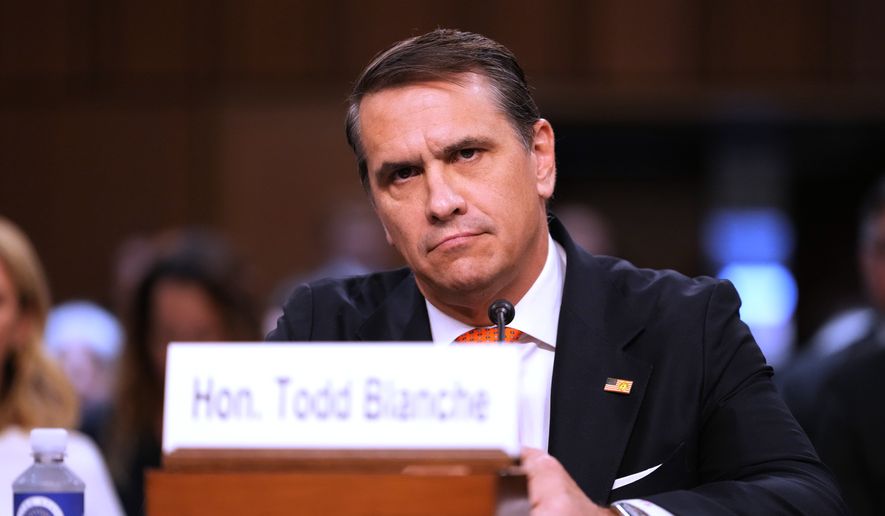 Acting Attorney General Todd Blanche appears before the Senate Judiciary Committee on Capitol Hill in Washington, July 15, 2026. (AP Photo/Mark Schiefelbein, File)