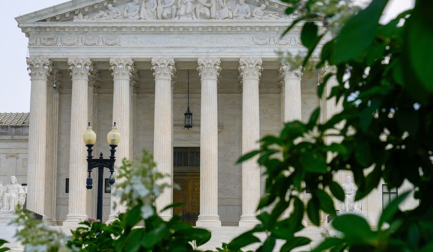 The Supreme Court is seen Monday, July 27, 2026, in Washington. (AP Photo/Mariam Zuhaib)