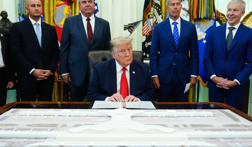 President Donald Trump speaks about Dulles International Airport modernization in the Oval Office of the White House in Washington on Wednesday, July 29, 2026. (AP Photo/Julia Demaree Nikhinson) **FILE**