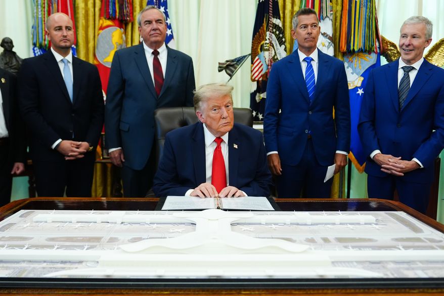 President Donald Trump speaks about Dulles International Airport modernization in the Oval Office of the White House in Washington on Wednesday, July 29, 2026. (AP Photo/Julia Demaree Nikhinson) **FILE**