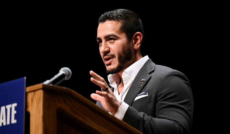 Michigan Democratic U.S. Senate primary candidate Abdul El-Sayed addresses the crowd during a campaign rally, Saturday, July 18, 2026, in Detroit. (AP Photo/Jose Juarez)