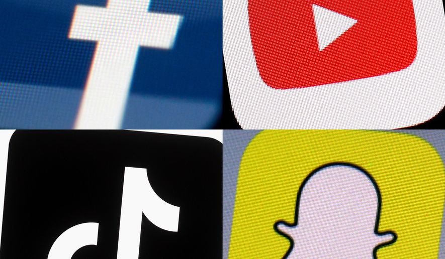 FILE - This combination of 2017-2022 photos shows the logos of Facebook, YouTube, TikTok and Snapchat on mobile devices. On Friday, Jan. 6, 2023, Seattle Public Schools filed a lawsuit in U.S. District Court, suing the tech giants behind TikTok, Instagram, Facebook, YouTube and Snapchat, seeking to hold them accountable for the mental health crisis among youth. (AP Photo, File)