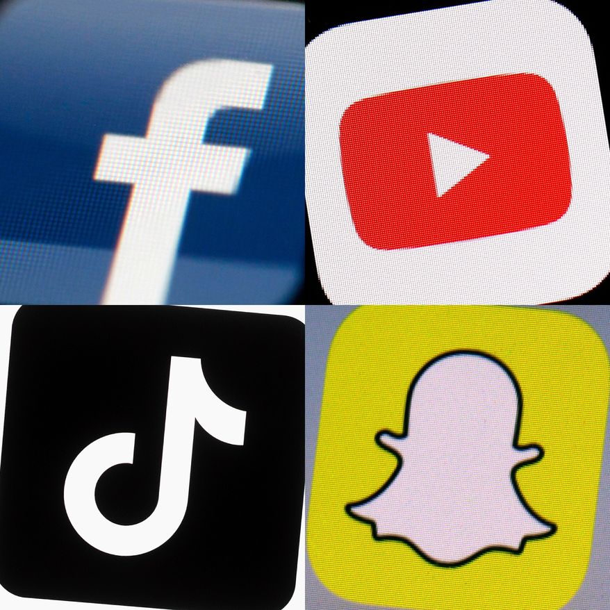 FILE - This combination of 2017-2022 photos shows the logos of Facebook, YouTube, TikTok and Snapchat on mobile devices. On Friday, Jan. 6, 2023, Seattle Public Schools filed a lawsuit in U.S. District Court, suing the tech giants behind TikTok, Instagram, Facebook, YouTube and Snapchat, seeking to hold them accountable for the mental health crisis among youth. (AP Photo, File)
