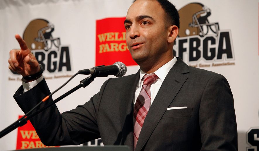 San Francisco 49ers President Paraag Marathe speaks at the annual Bay Area college football media day at Levi's Stadium on Wednesday, July 30, 2014, in Santa Clara, Calif. (AP Photo/Alex Washburn, File)