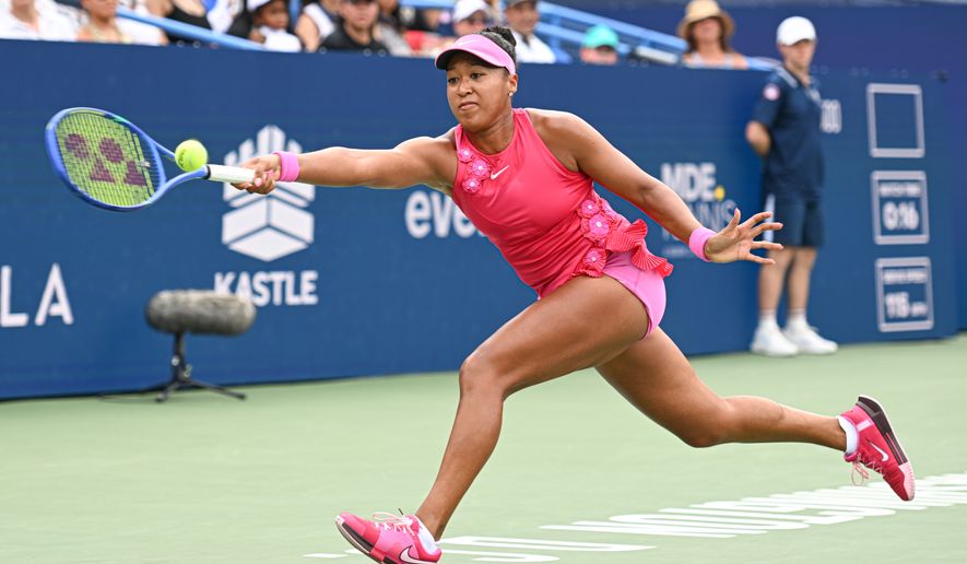 Naomi Osaka of Japan reaches for a forehand shot against Alex Eala of the Philippines at the DC Open tennis tournament in Washington, D.C., Saturday, August 1, 2026. (All-Pro Reels)