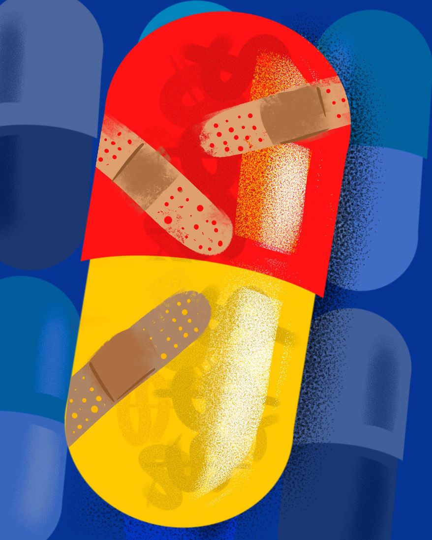 Controlling pharmaceutical drug prices illustration by Linas Garsys / The Washington Times