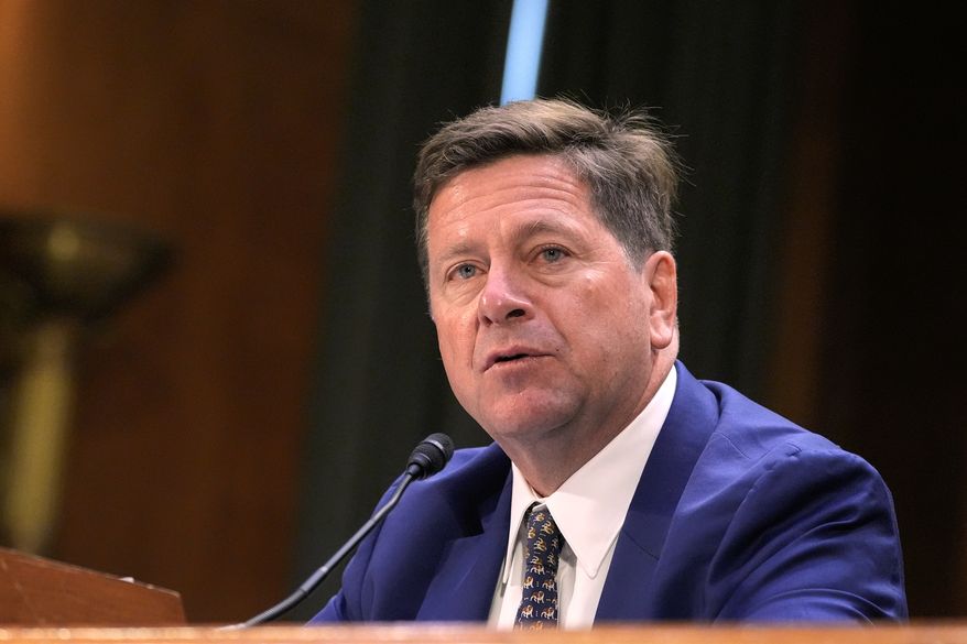 Jay Clayton testifies during a Senate Intelligence Committee confirmation hearing to be the next Director of National Intelligence, on Capitol Hill, July 15, 2026, in Washington. (AP Photo/Mariam Zuhaib, File)