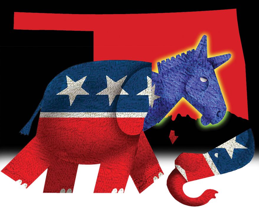 RINOs in Oklahoma illustration by Alexander Hunter/The Washington Times