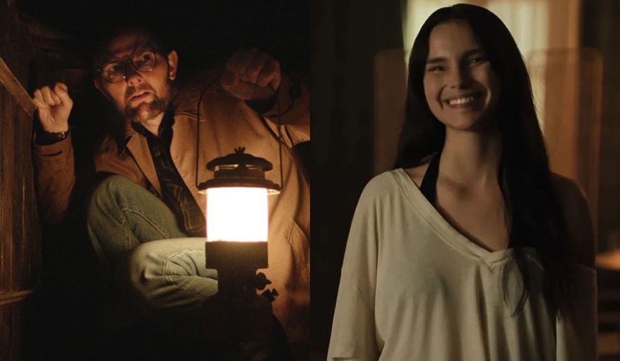 Ohm Bauman (Adam Scott) in "Hokum" and Nikki Freeman (Inde Navarrette) in "Obsession," both now available in the 4K disc format.
