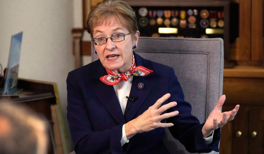 FILE - Rep. Marcy Kaptur, D-Ohio, is interviewed, Dec. 9, 2022, in Toledo, Ohio. (AP Photo/Carlos Osorio, File)