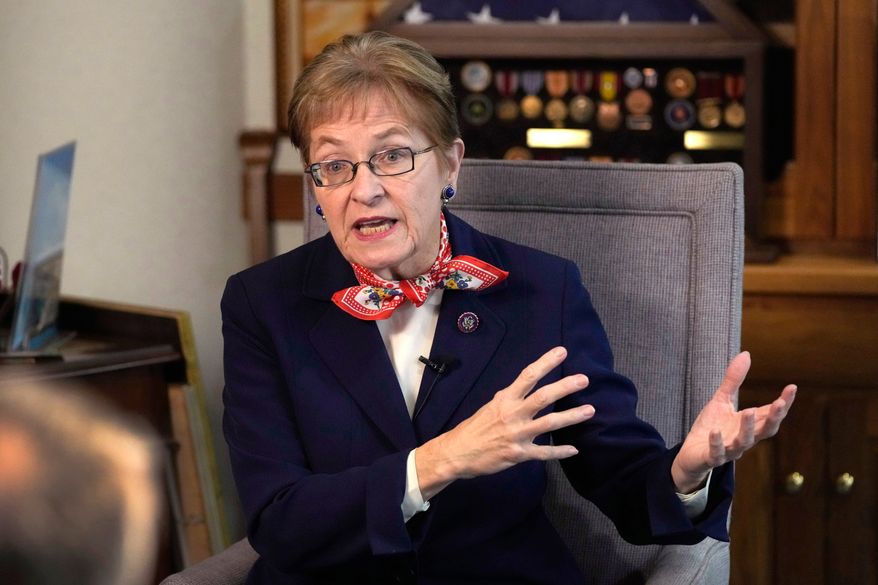 FILE - Rep. Marcy Kaptur, D-Ohio, is interviewed, Dec. 9, 2022, in Toledo, Ohio. (AP Photo/Carlos Osorio, File)