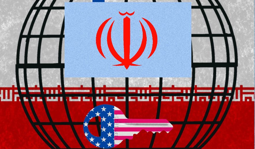 The United States of America unlocking the Strait of Hormuz from Iran illustration by Linas Garsys / The Washington Times
