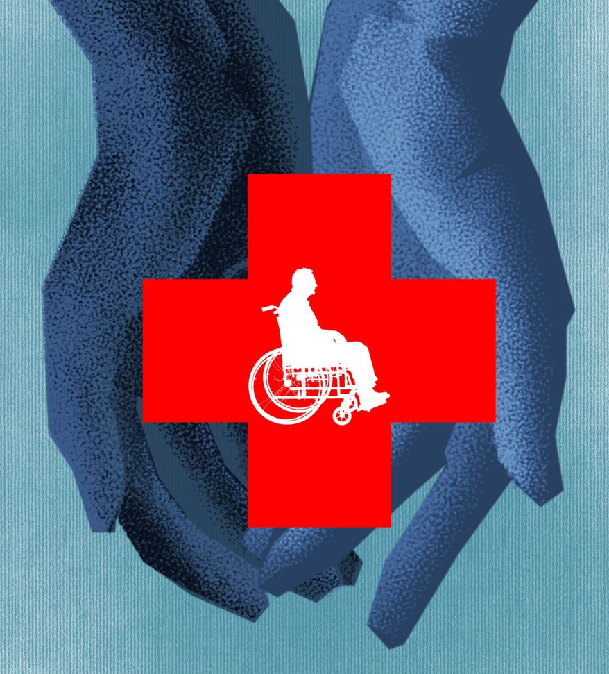 Helping elderly senior citizens manage their healthcare illustration by Linas Garsys / The Washington Times