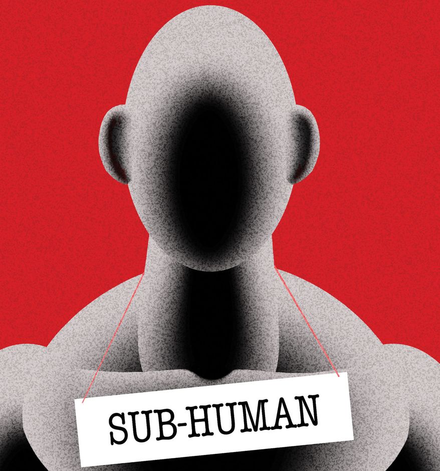 The rhetoric of dehumanization illustration by Alexander Hunter/The Washington Times