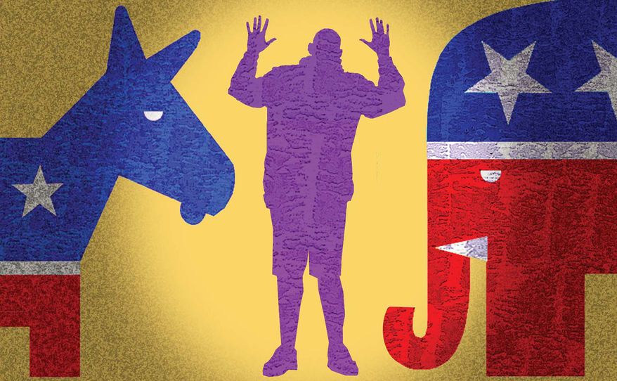 Sen. John Fetterman and political party affiliation illustration by Alexander Hunter/The Washington Times