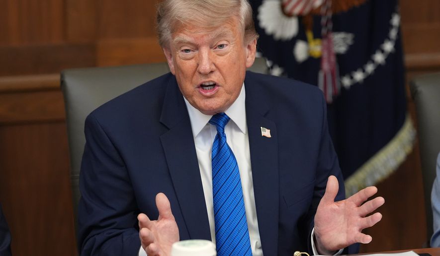 President Donald Trump speaks during a cabinet meeting, Friday, July 31, 2026, at Camp David, the presidential retreat, near Thurmont, Md., Friday, July 31, 2026. (AP Photo/Jacquelyn Martin)