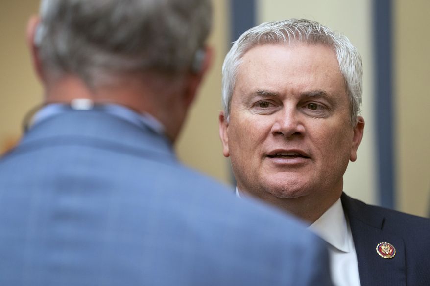 House Oversight and Accountability Committee Chairman Rep. Pete Sessions, R-Texas, speaks with a colleague before a subcommittee hearing, Wednesday, May 17, 2023, on Capitol Hill in Washington. (AP Photo/Jacquelyn Martin)