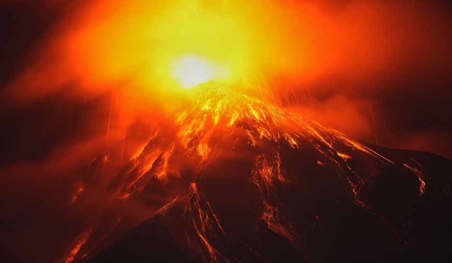 Lava flows out of the crater of the Fuego Volcano, as seen from San Juan Alotenango, Guatemala, Tuesday, Aug. 4, 2026. (AP Photo/Moises Castillo)