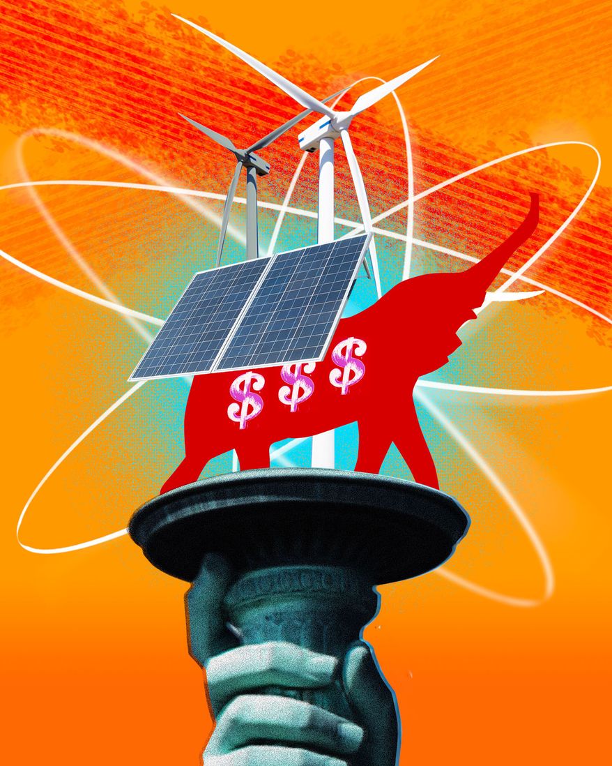Young conservatives embracing solar and wind, green energy illustration by Linas Garsys / The Washington Times