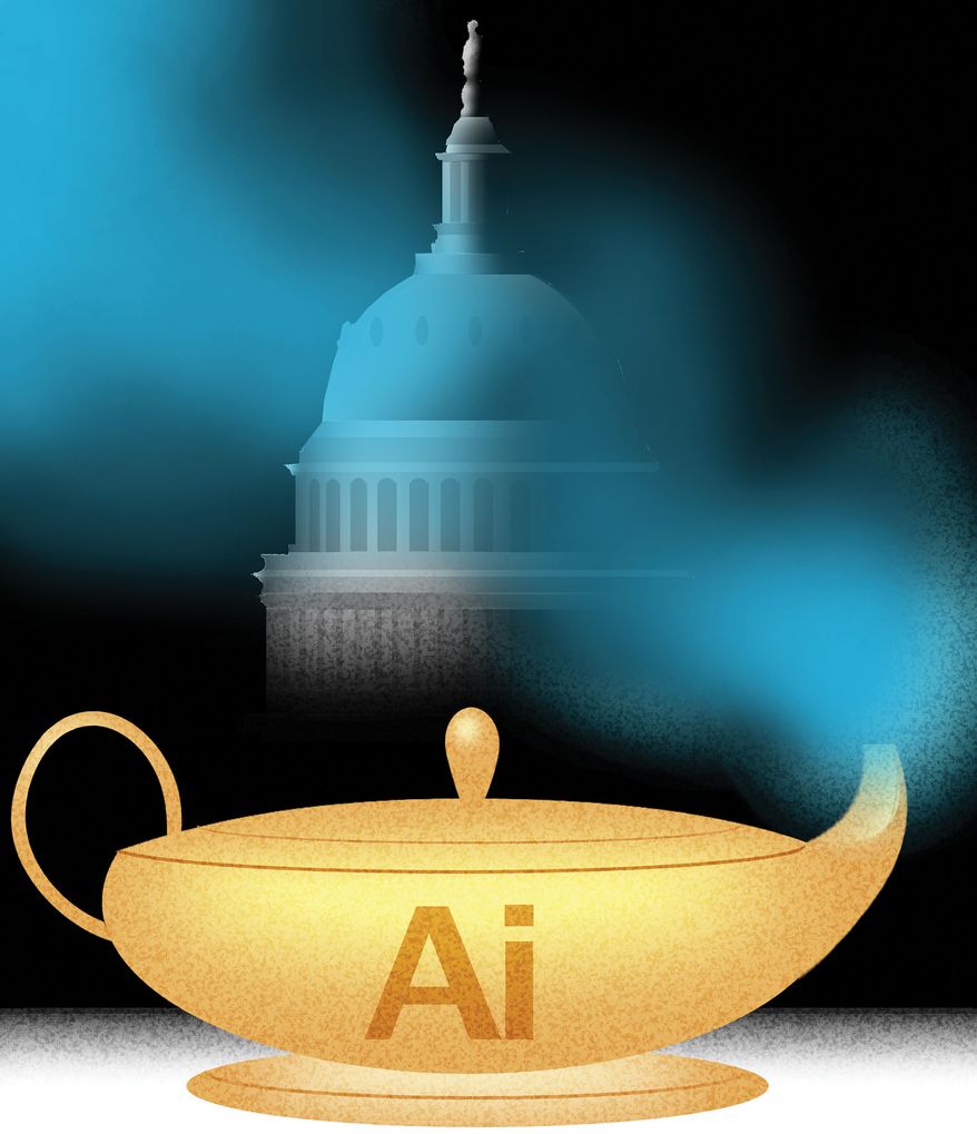 Congress and government regulating artificial intelligence (AI) illustration by Alexander Hunter/The Washington Times