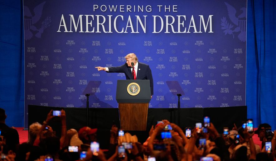 President Donald Trump speaks at an event at the Red Rock Casino Resort and Spa in Las Vegas, Wednesday, Aug. 5, 2026. (AP Photo/John Locher)