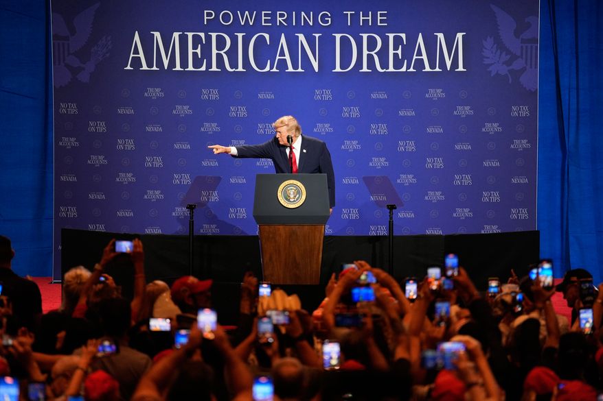 President Donald Trump speaks at an event at the Red Rock Casino Resort and Spa in Las Vegas, Wednesday, Aug. 5, 2026. (AP Photo/John Locher)