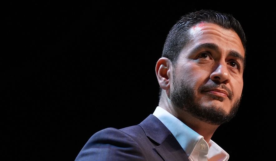 Abdul El-Sayed, a progressive candidate in the Democratic primary for U.S. Senate in Michigan, speaks during a primary election night event Wednesday, Aug. 5, 2026, at the Majestic Theatre in Detroit. (AP Photo/Julia Demaree Nikhinson)