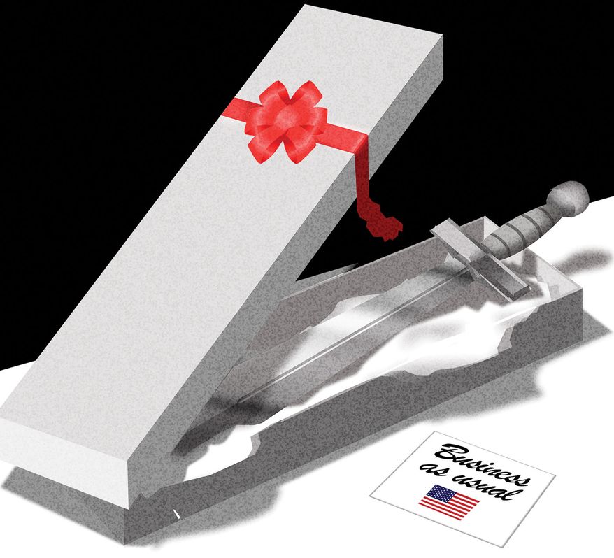 The United States of America waging war illustration by Alexander Hunter/The Washington Times