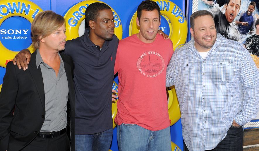 From left, actors David Spade, Chris Rock, Adam Sandler and Kevin James attend the premiere of 'Grown Ups' at the Ziegfeld Theatre on Wednesday, June 23, 2010 in New York. (AP Photo/Evan Agostini)