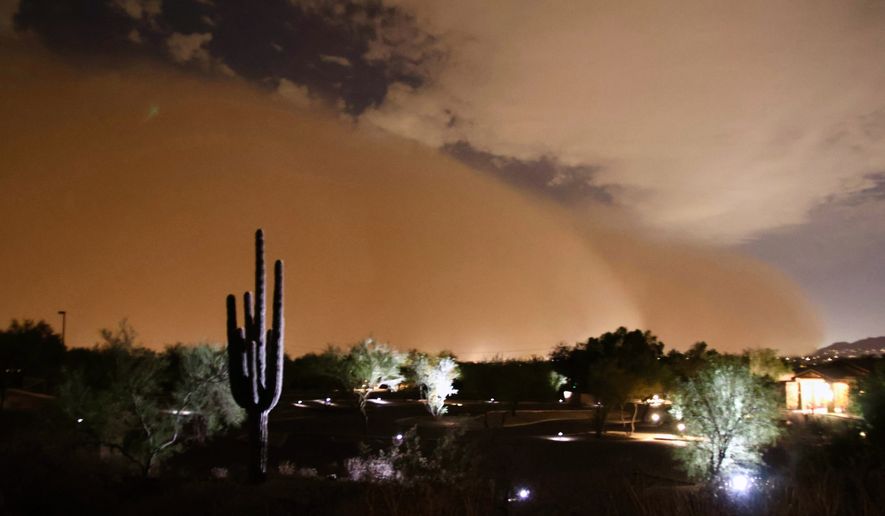This photo provided by Sean Voysey Olson shows a large haboob dust storm Monday, Aug. 3, 2026, in Scottsdale, Ariz. (Sean Voysey Olson via AP)