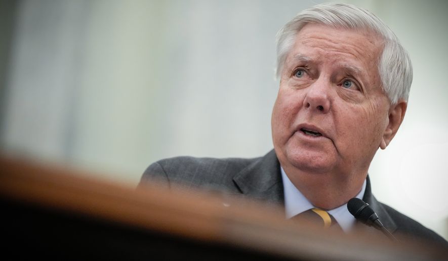 Sen. Lindsey Graham, R-S.C., introduces Adm. Kevin Lunday, acting commandant of the U.S. Coast Guard, during a Senate Commerce, Science and Transportation Committee hearing on the nomination of Lunday for Commandant of the Coast Guard, Nov. 19, 2025, on Capitol Hill in Washington. (AP Photo/Julia Demaree Nikhinson) **FILE**